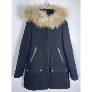 J. Crew Black Stadium Cloth by Nello Gori Hooded Winter Wool Coat 4 Classic